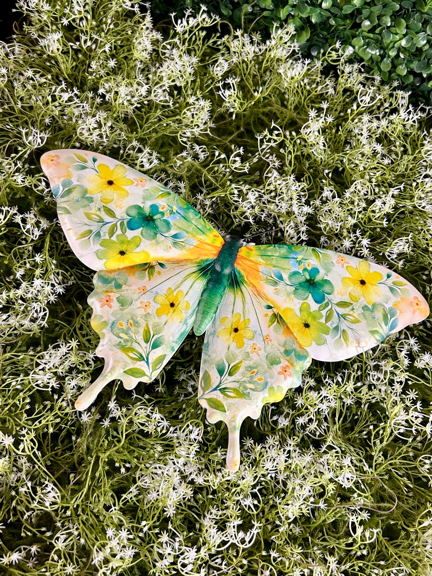 13.5 Inch Green And Yellow Botanical Butterfly Sign