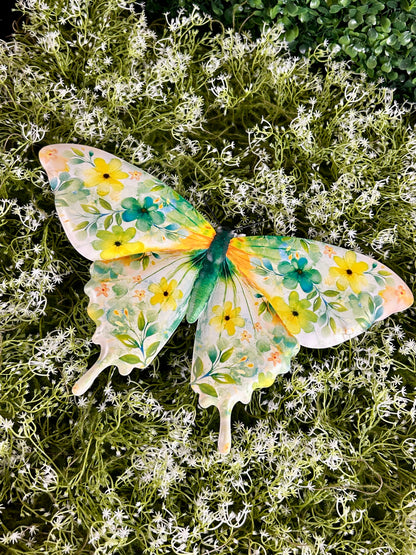 13.5 Inch Green And Yellow Botanical Butterfly Sign