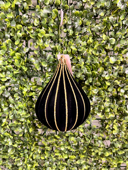 5 Inch Black And Gold Flocked Glitter Teardrop Ornament
