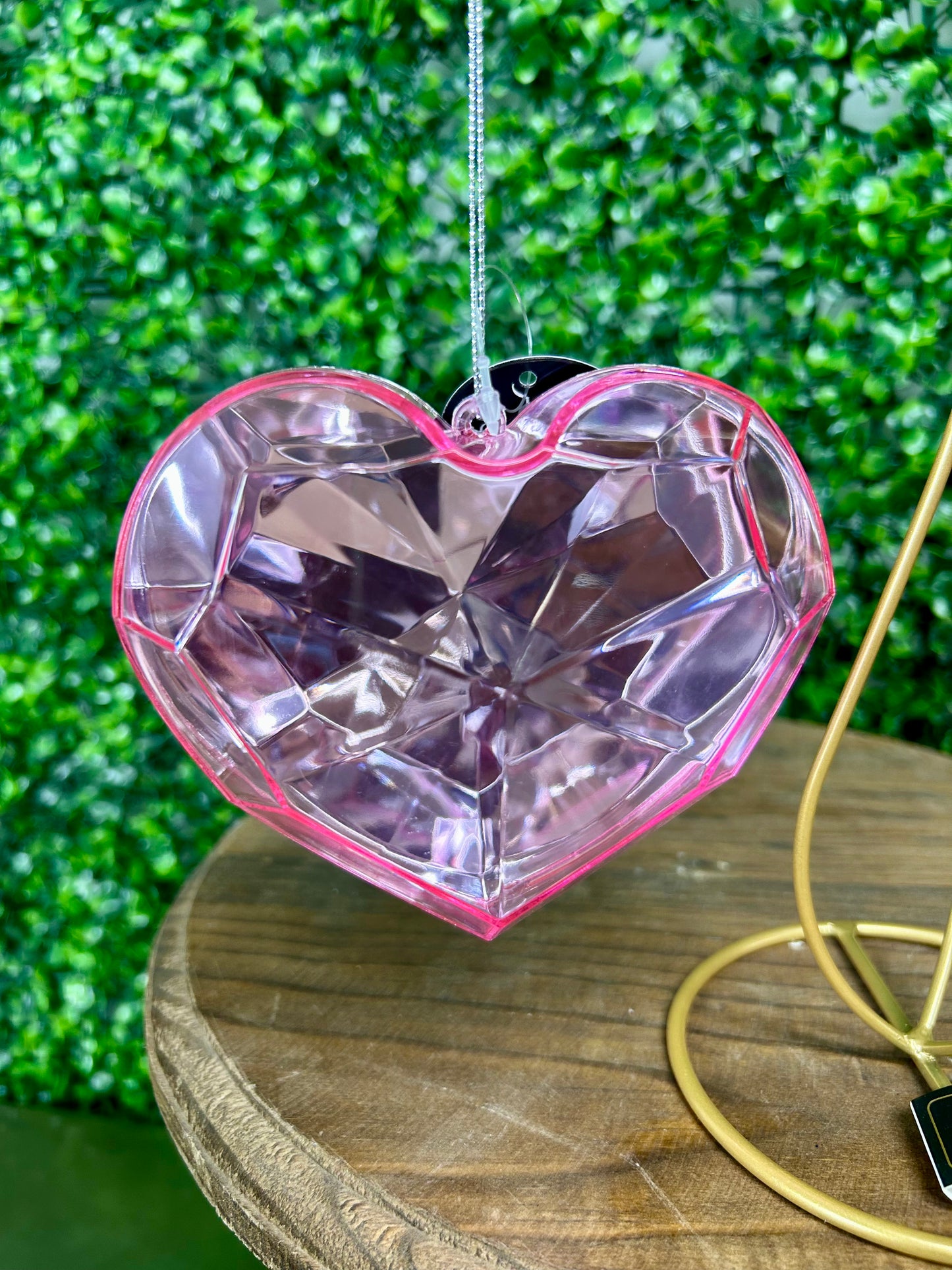 4 Inch Pink Plastic Heart Diamond Ornament