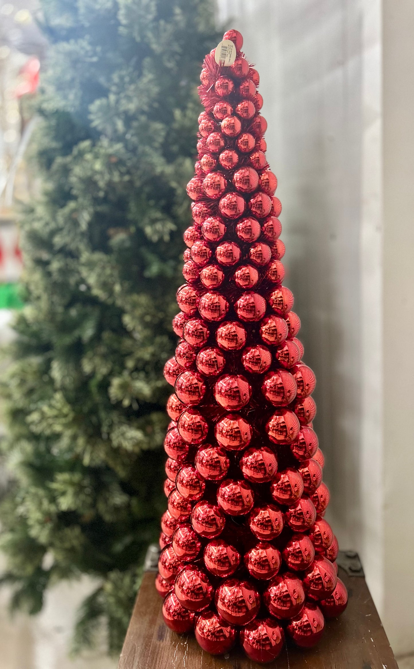 36 Inch VP With Tinsel Ball Cone Tree Red
