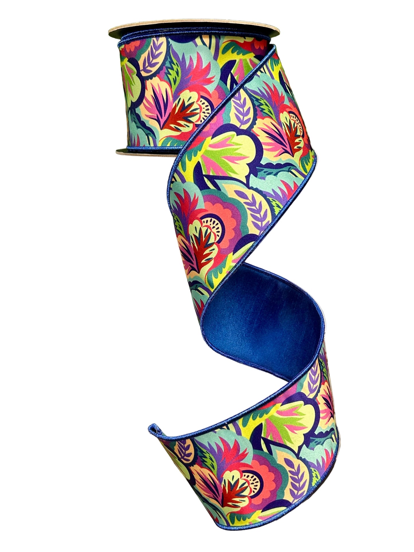 D. Stevens 3 Inch By 10 Yards Blue Lime And Aqua Abstract Foliage Satin Ribbon