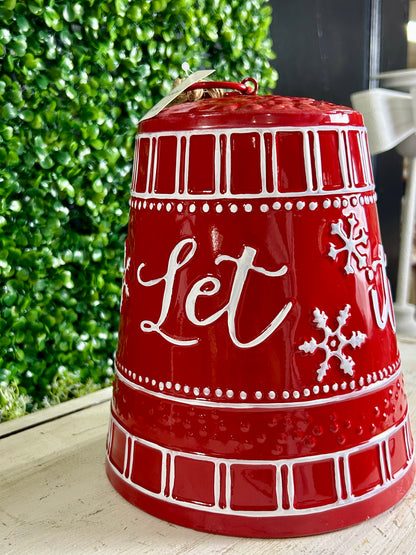 8 Inch Red Let It Snow Metal Hanging Bell