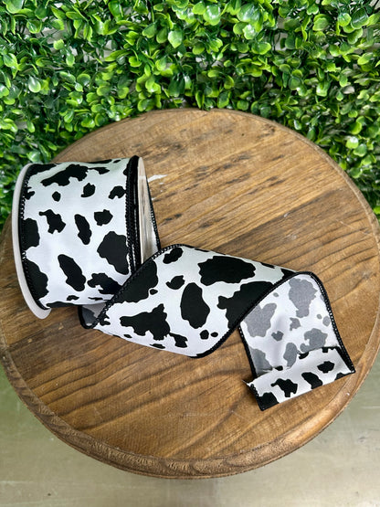 2.5 Inch By 10 Yard Black And White Cowhide Print Ribbon