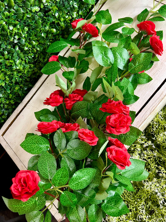 34 Inch Red Mini Hanging Rose Vine