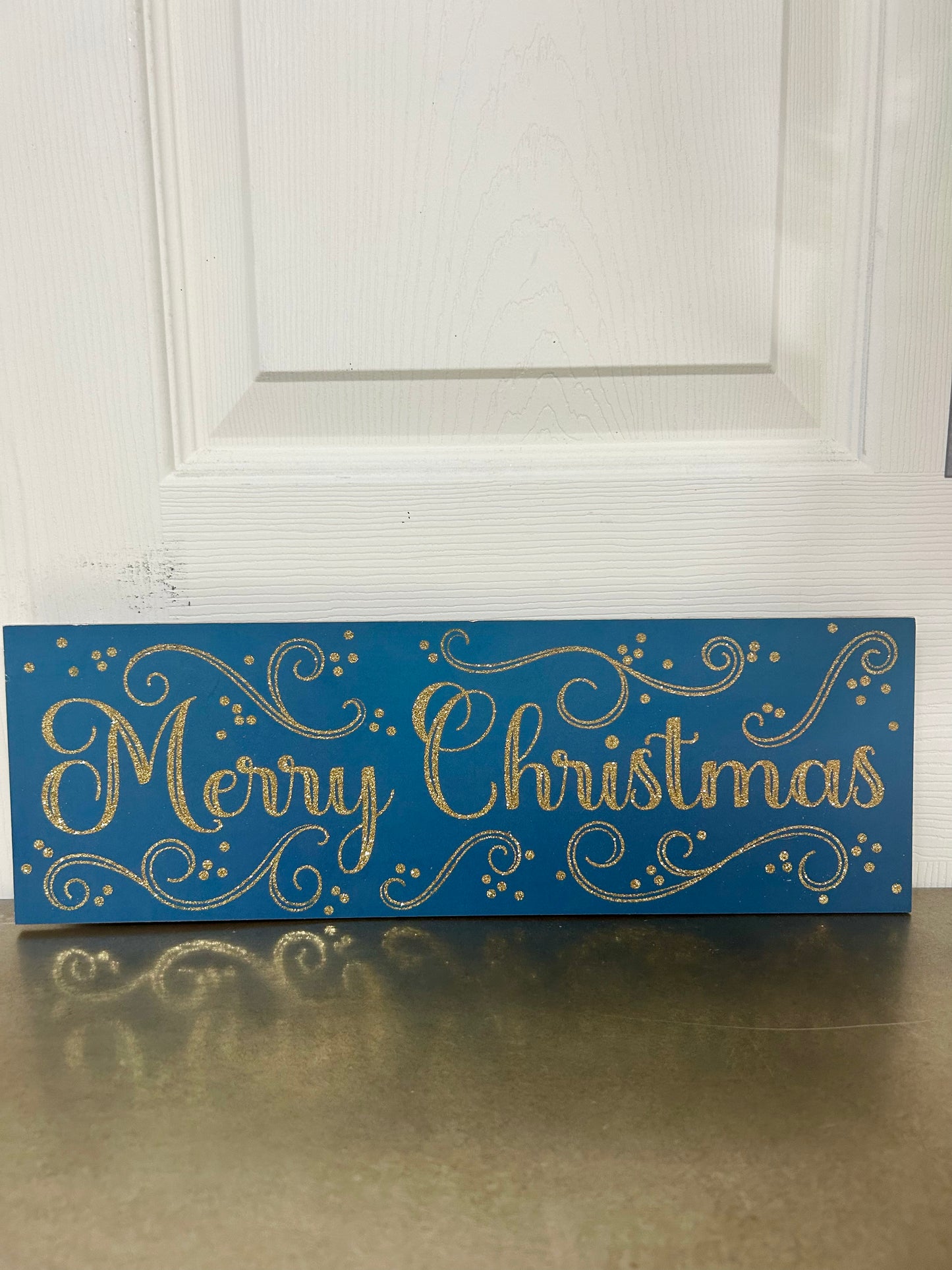 Merry Christmas Teal And Gold Swirls Sign