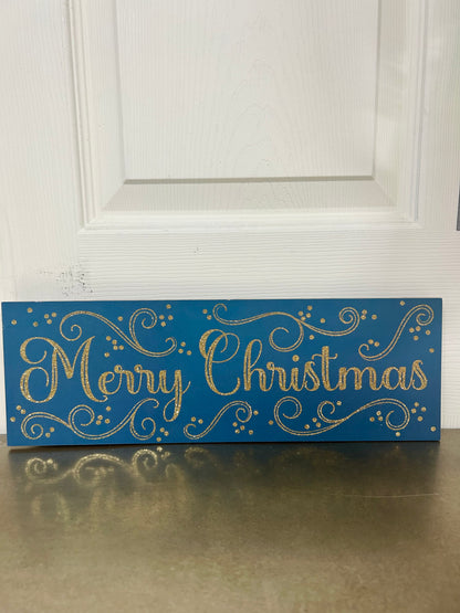 Merry Christmas Teal And Gold Swirls Sign