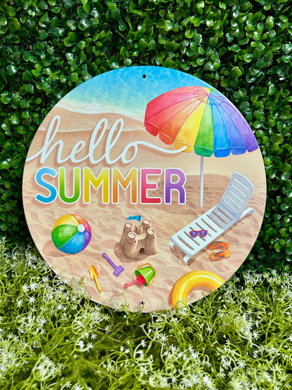 12 Inch Metal Hello Summer With Beach Sign
