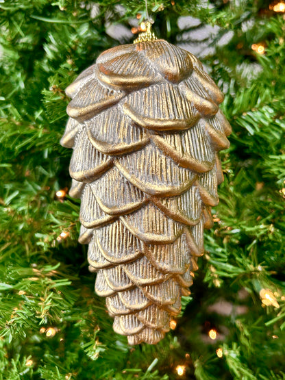 7 Inch Champagne And Gold Pinecone Ornament