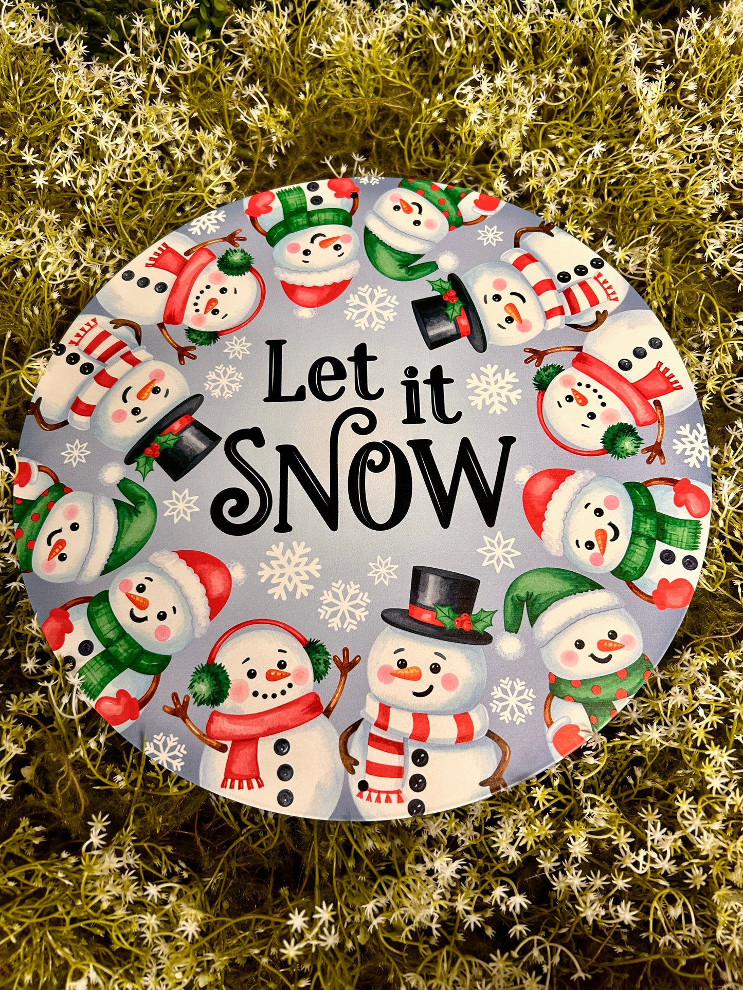 12 Inch Blue Red And Emerald Let It Snow With Snowmen Metal Sign
