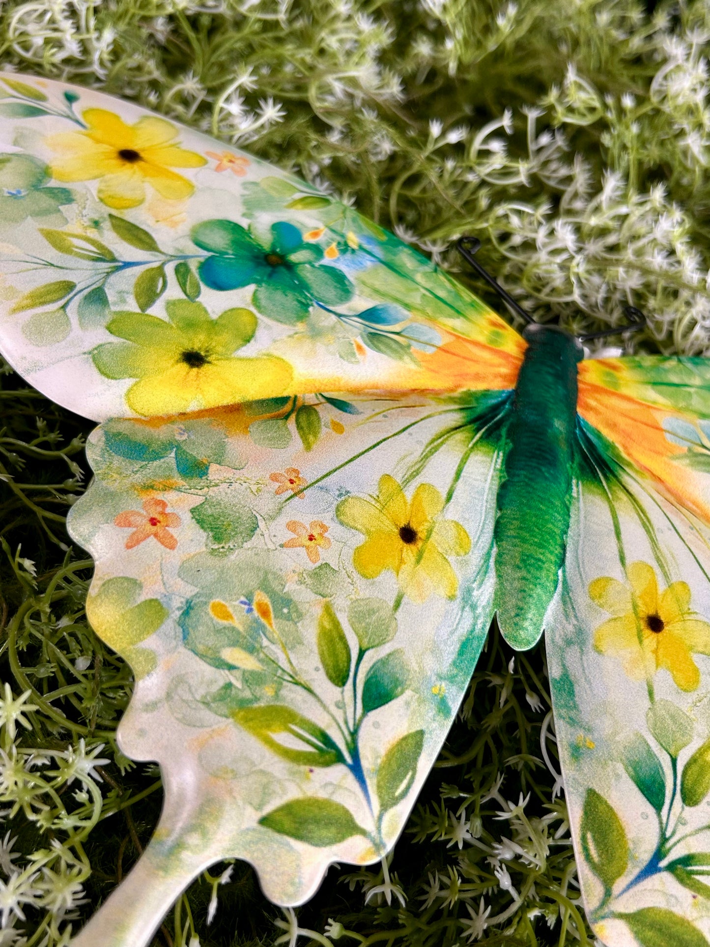 13.5 Inch Green And Yellow Botanical Butterfly Sign