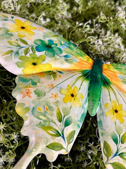 13.5 Inch Green And Yellow Botanical Butterfly Sign