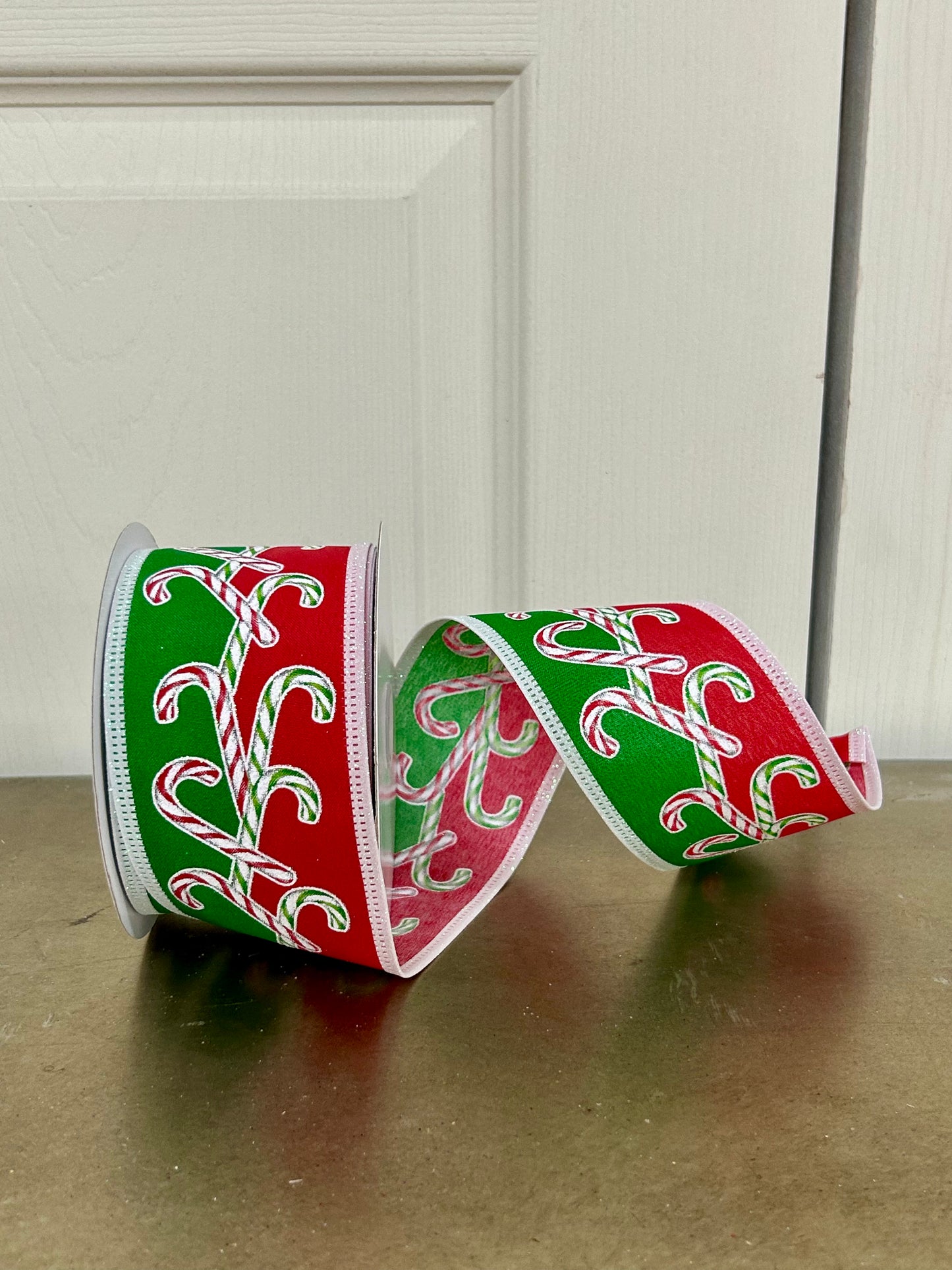 2.5 Inch By 10 Yard Red White Green Iridescent Glitter Candy Canes