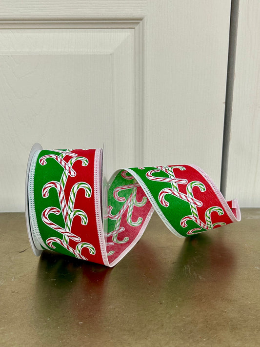 2.5 Inch By 10 Yard Red White Green Iridescent Glitter Candy Canes