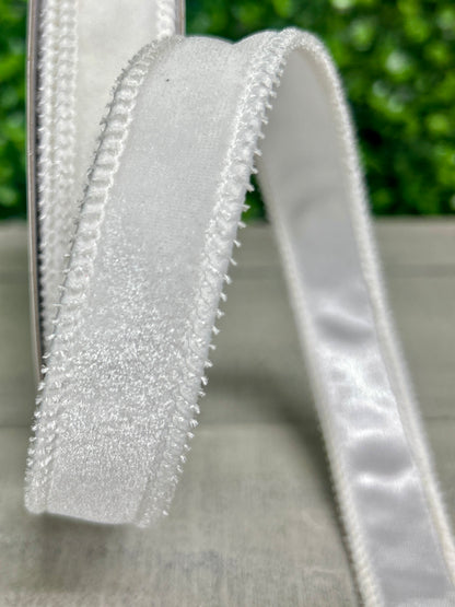 7/8 Inch By 10 Yard White Deluxe Velvet With Satin Backing Ribbon