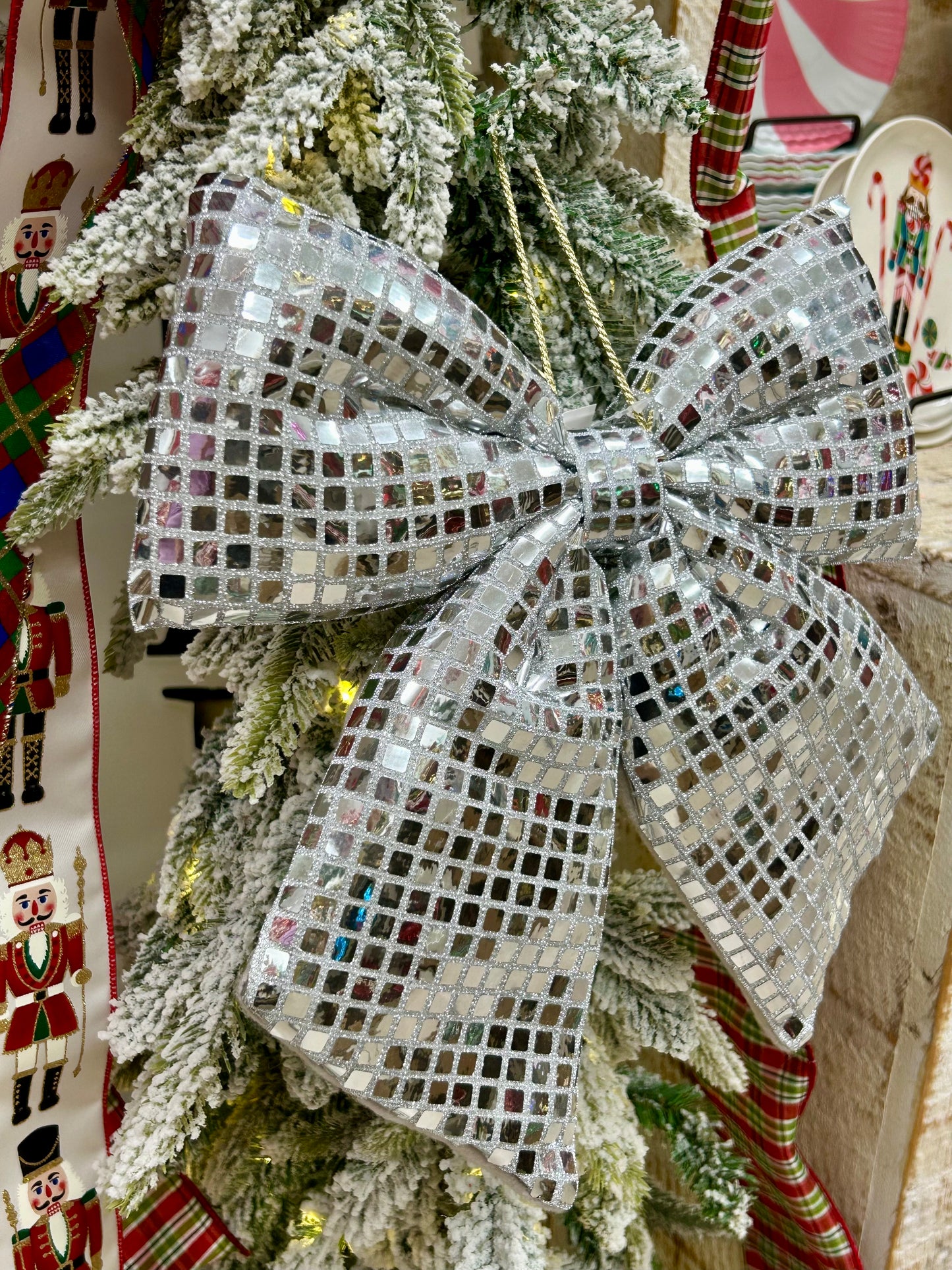 12 Inch Silver Bow Ornament