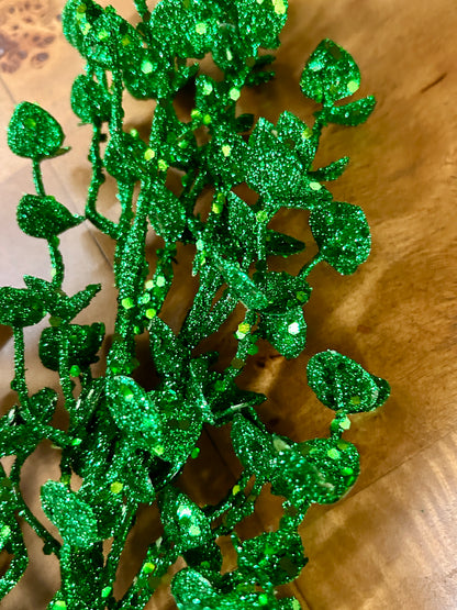 26 Inch Green Glittered Button Leaf Spray