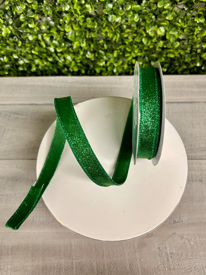 5/8 Inch By 10 Yard Emerald Green Shimmer Glitter Ribbon