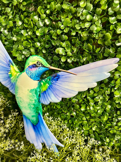 12 Inch Blue And Green Embossed Hummingbird Sign