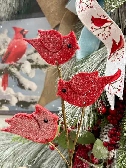 12 Inch Red Felt Glitter Cardinal Pick