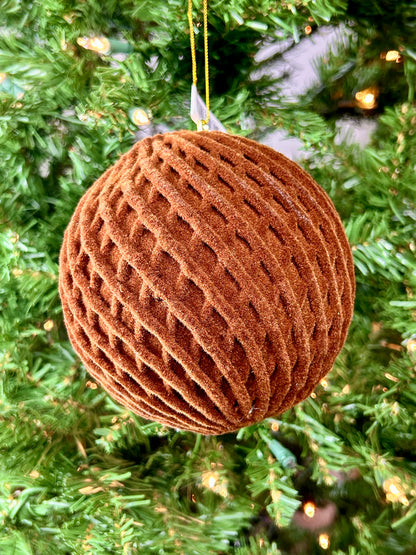 5 Inch Brown Flocked Ball Ornament