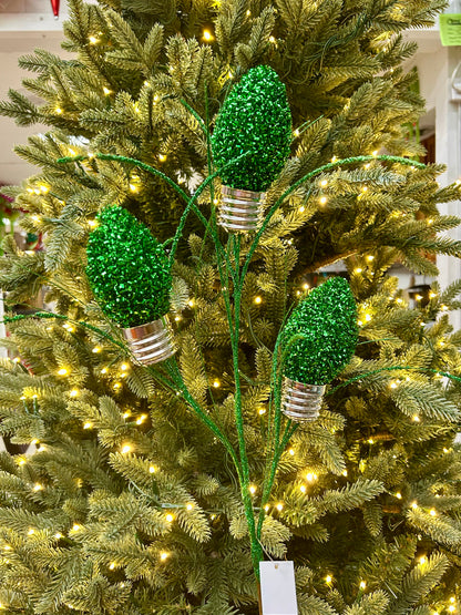 28 Inch Dark Green Tinsel Bulb Spray