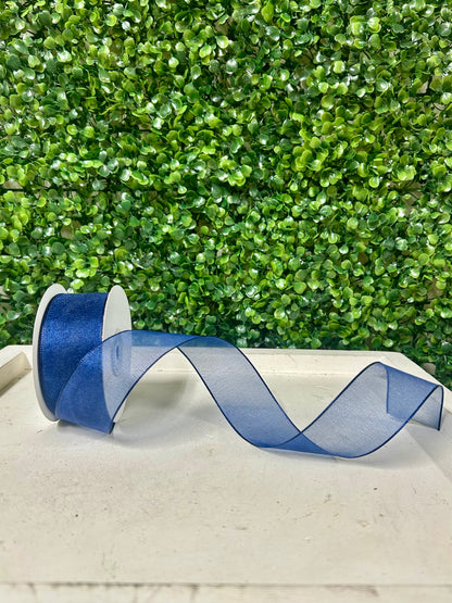 1.5 Inch By 25 Yard Navy Snow Organza Unwired Ribbon