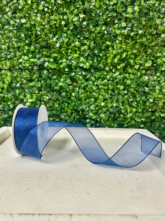 1.5 Inch By 25 Yard Navy Snow Organza Unwired Ribbon