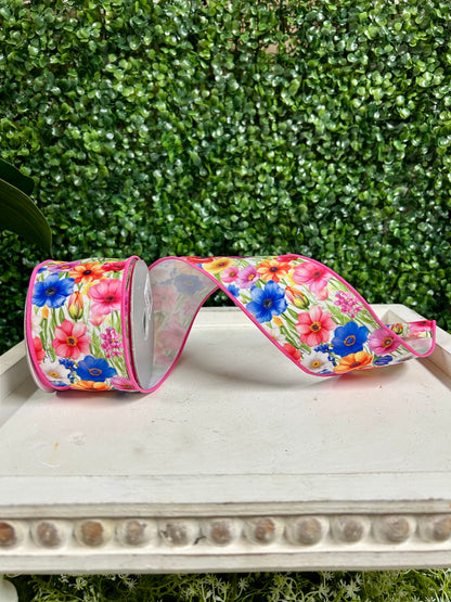 2.5 Inch By 10 Yard Bright Florals Ribbon