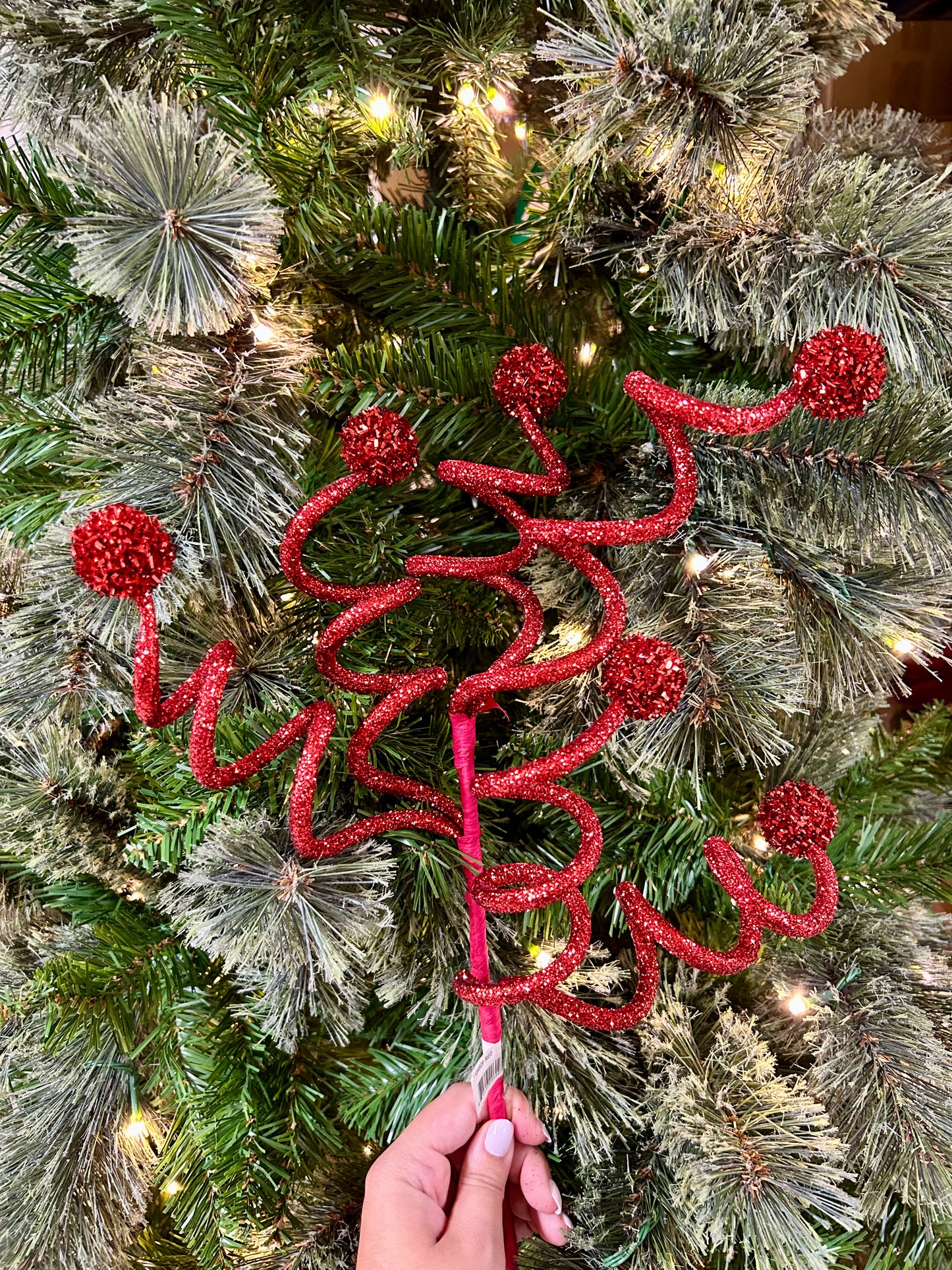 26 Inch Red Glitter Curly Ball Spray