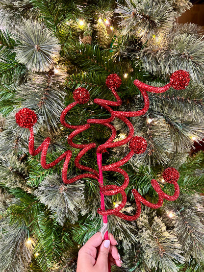 26 Inch Red Glitter Curly Ball Spray