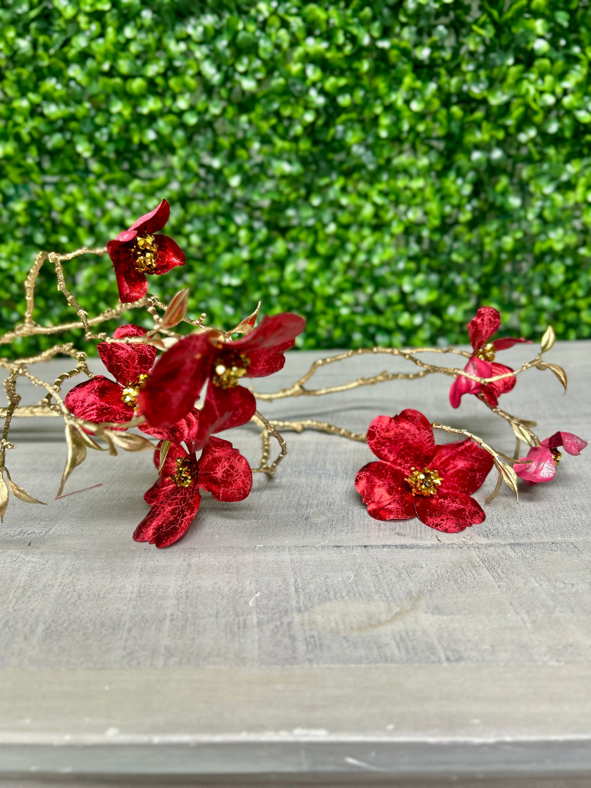35 Inch Red Metallic Dogwood Spray