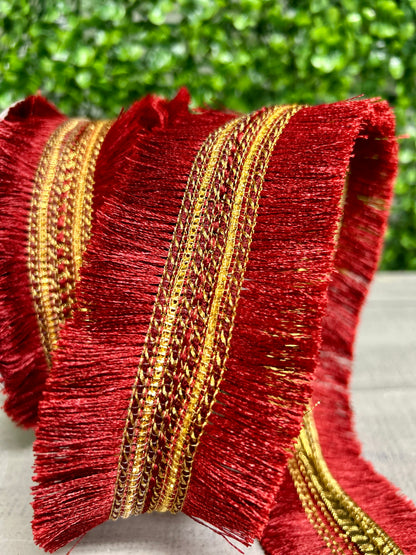 John Mark 2.5 Inch By 10 Yard Burgundy Tassel Fringe Dupioni Ribbon
