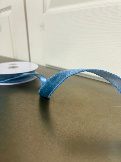 7/8 Inch By 10 Yard Smoke Blue Deluxe Velvet With Satin Backing Ribbon