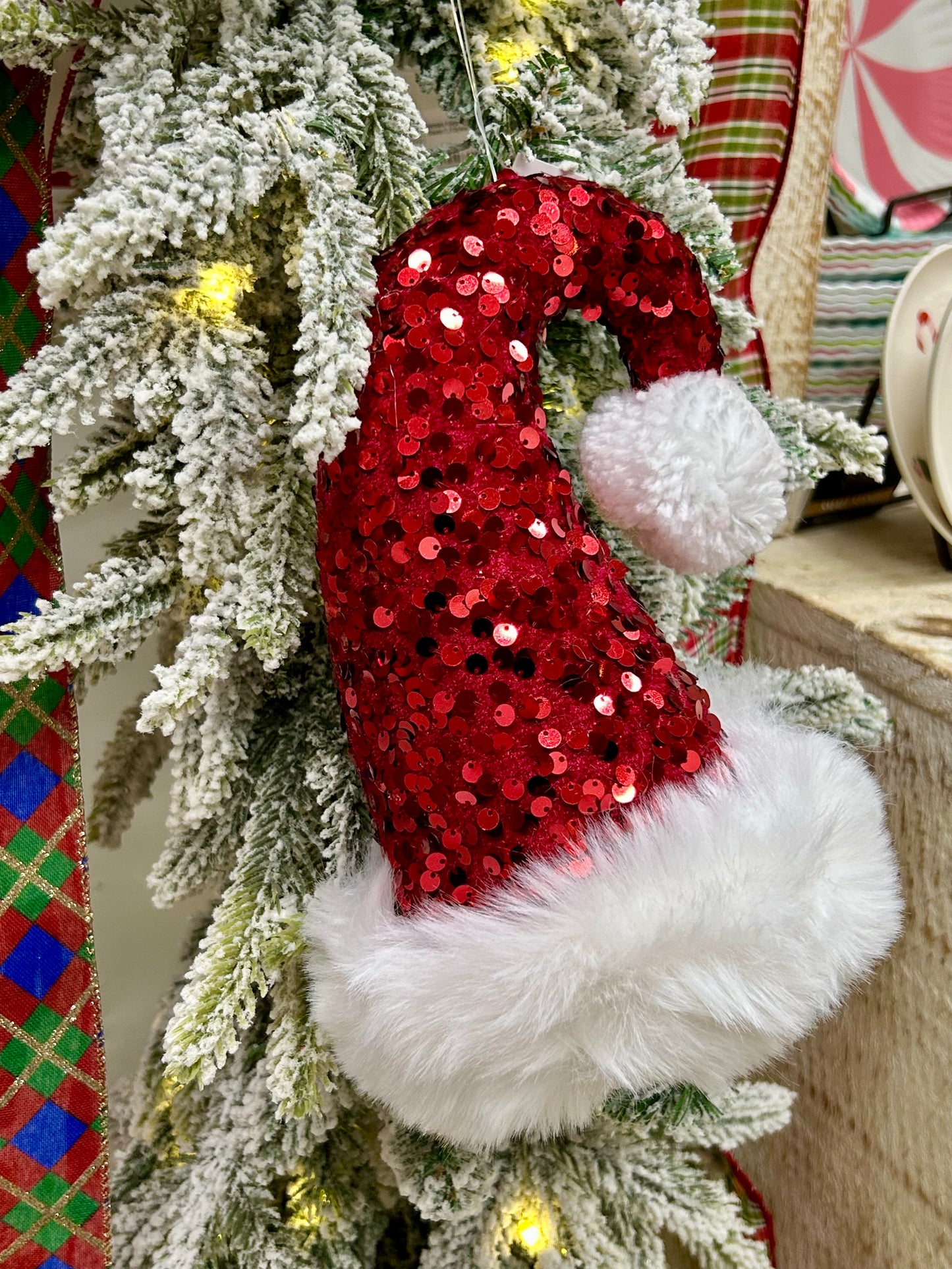 8.5 Inch Sequin Santa Hat Ornament