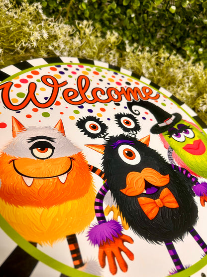 12 Inch Metal Multicolor Welcome Monster Sign