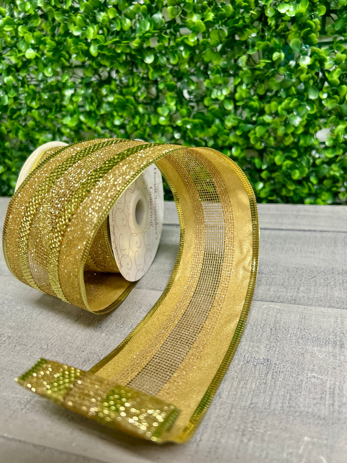 David Christopher's 2.5 Inch By 10 Yard Gold Glitter Edge With Mesh Center Ribbon