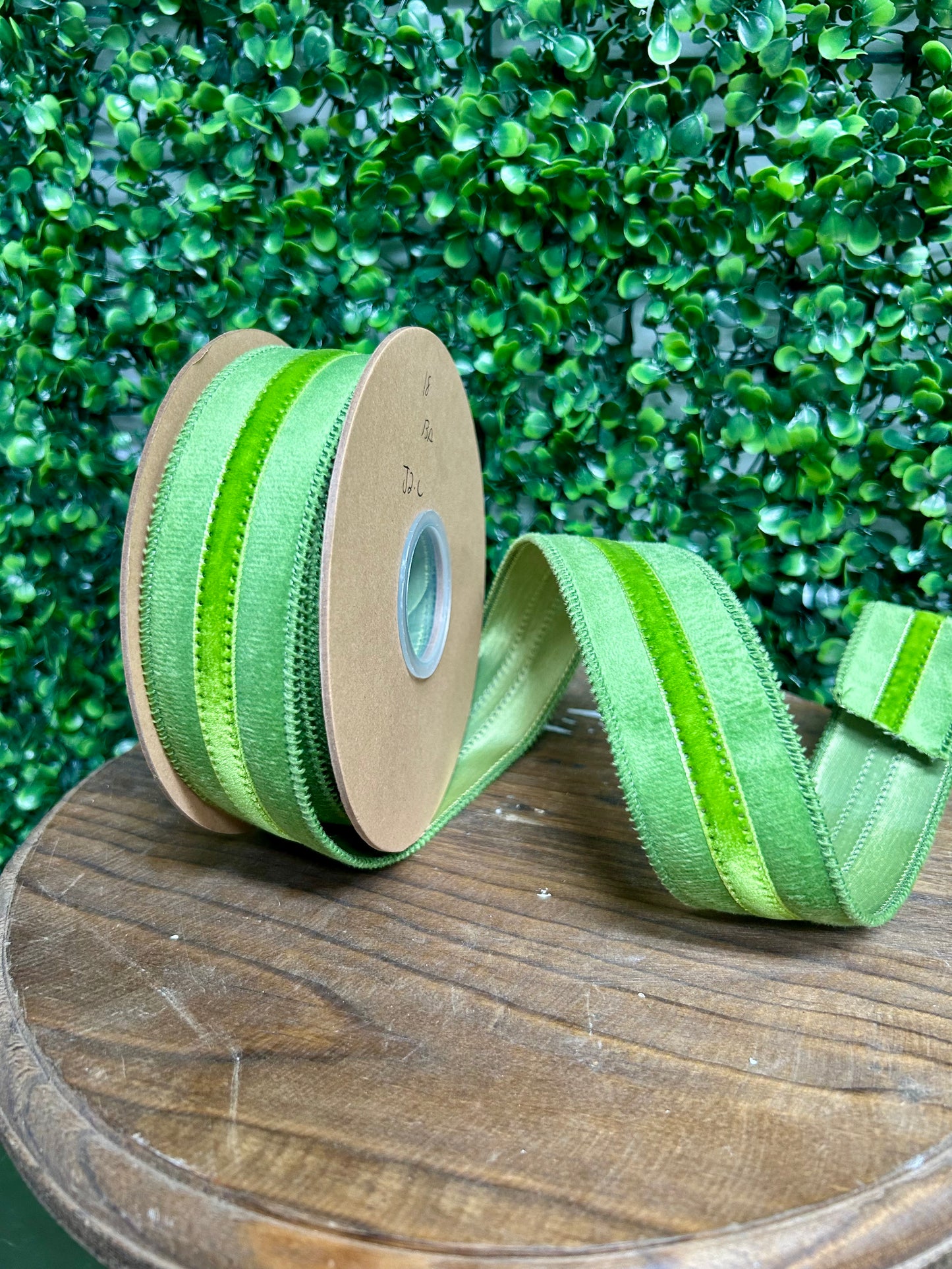 1.5 Inch By 10 Yard Green On Green Velvet Ribbon
