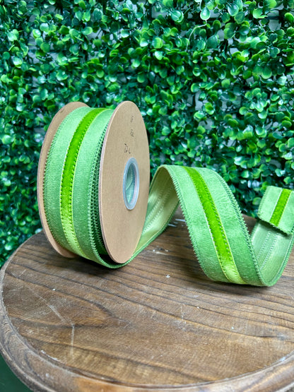 1.5 Inch By 10 Yard Green On Green Velvet Ribbon
