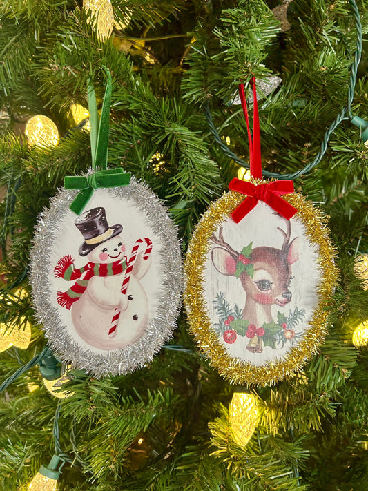 6 Inch Tinsel Oval Ornament Two Styles