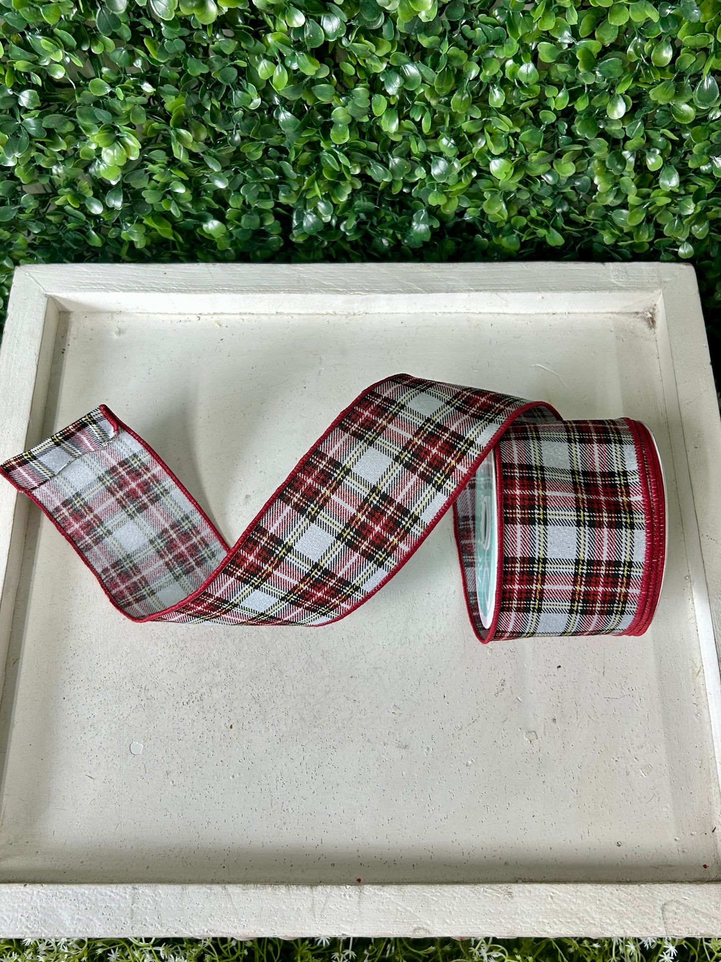 2.5 Inch By 10 Yard Printed Plaid Look On Fuzzy Royal Ribbon