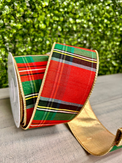 David Christopher 2.5 Inch By 10 Yard Tartan Traditional Plaid Ribbon With Gold Back Ribbon