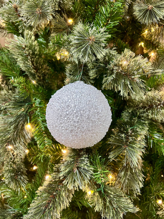 4.5 Inch White Beaded Ball Ornament