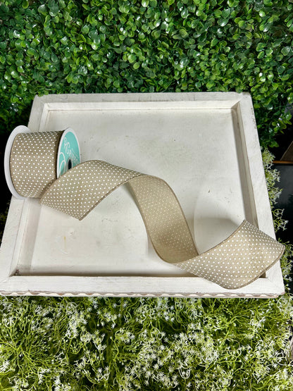2.5 Inch By 10 Yard Natural And White Raised Swiss Dots On Royal Ribbon