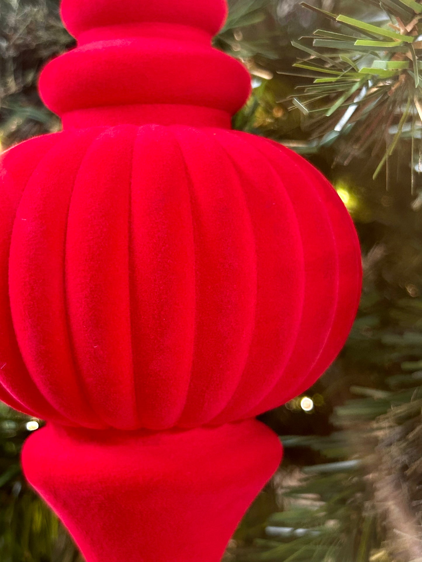 10 Inch Cherry Red Plastic Flocked Finial Ornament