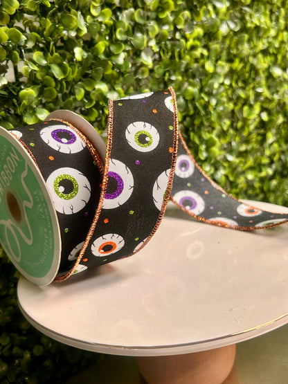1.5 Inch By 10 Yard Eyeballs And Polka Dot Ribbon