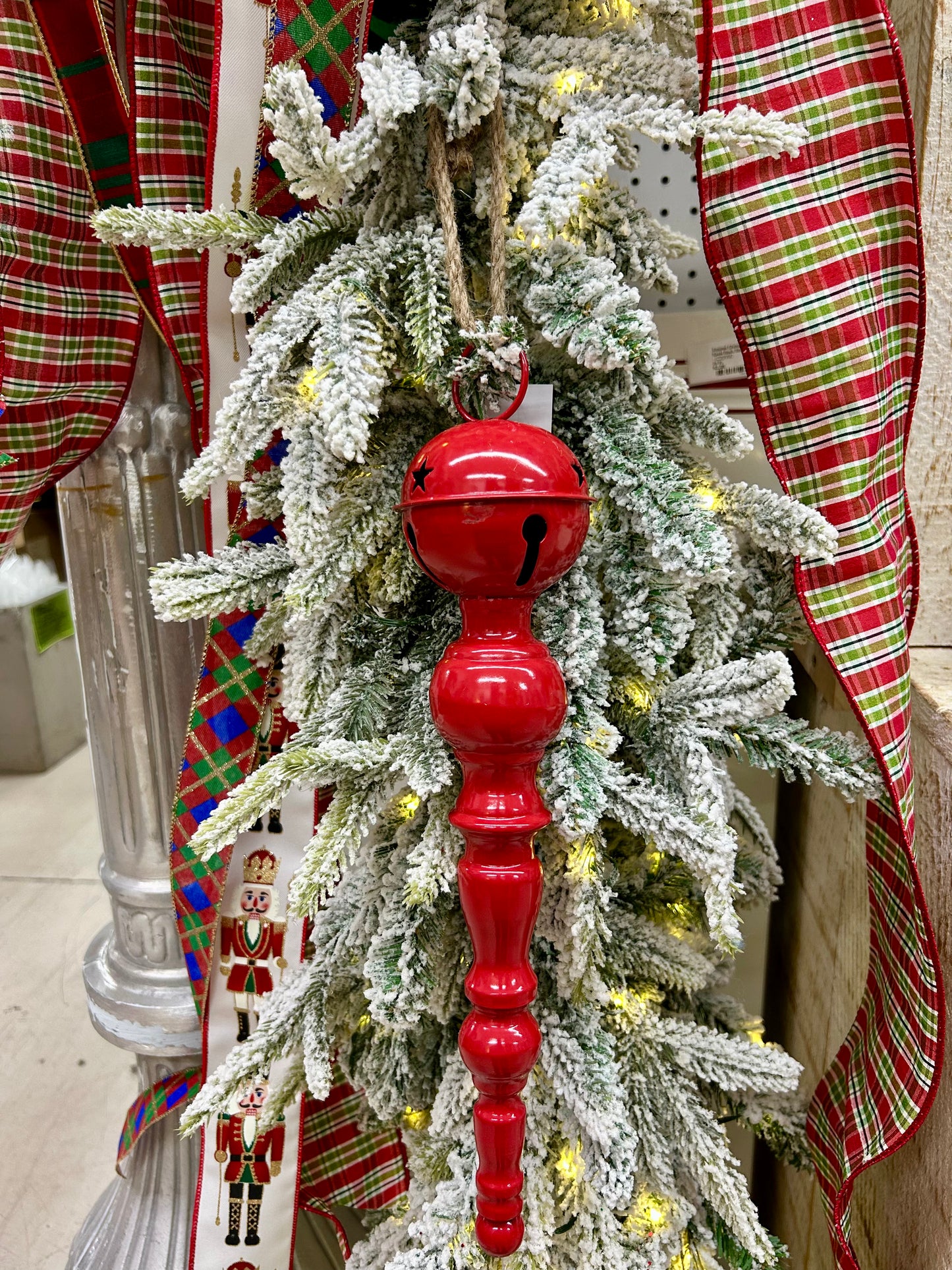 13 Inch Metal Red Green And Gold Bell Top Ornament Three Styles