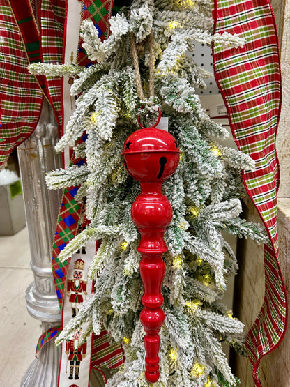 13 Inch Metal Red Green And Gold Bell Top Ornament Three Styles