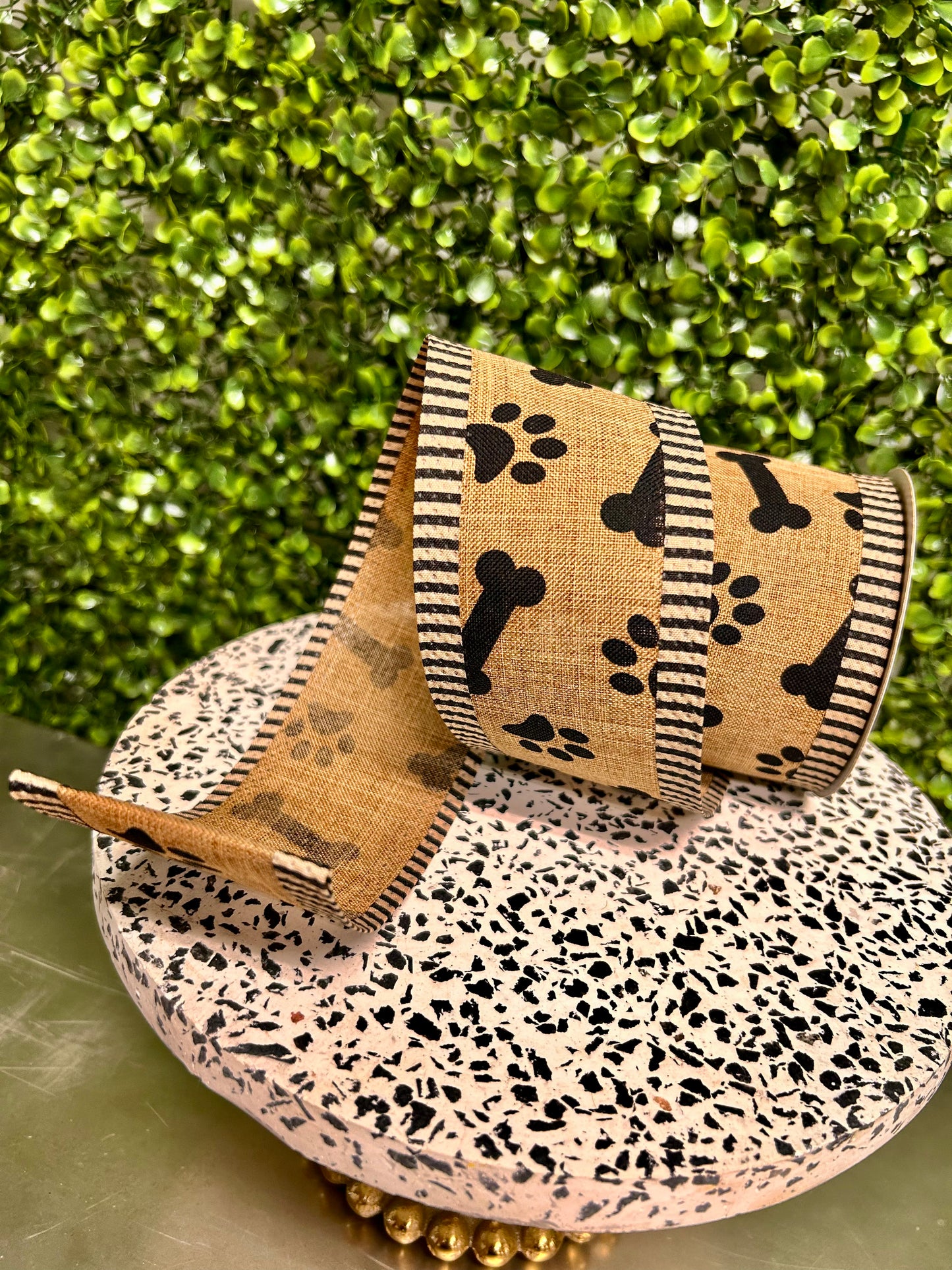 2.5 Inch By 10 Yard Paw Prints And Bones Ribbon