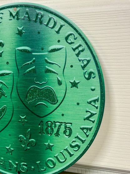 8 Inch Emerald Green Glitter Mardi Gras Masks Coin Sign